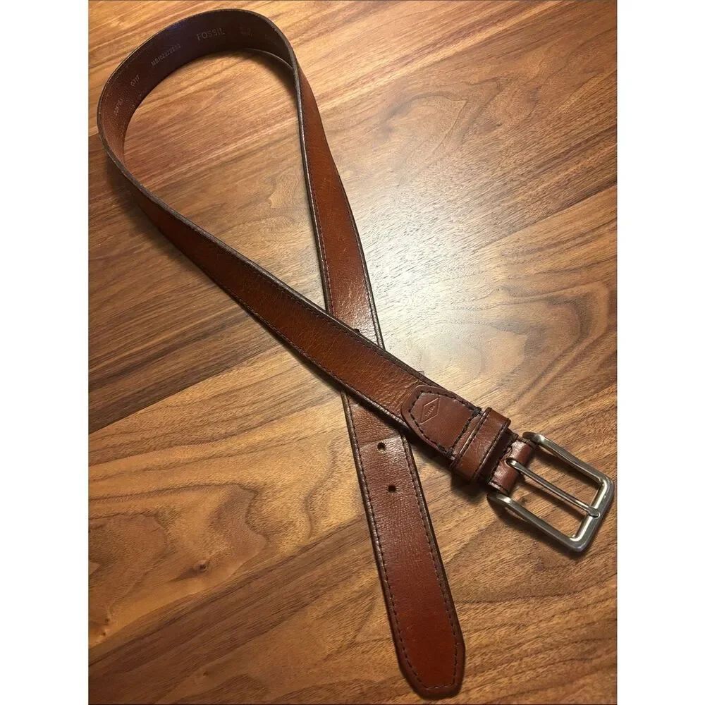 Fossil Tan/Brown Leather Belt with Fabric Logo Tag